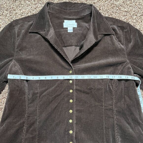 CJ Banks 1X  Jacket Brown Stretch Metal Button Shacket - Picture 4 of 7